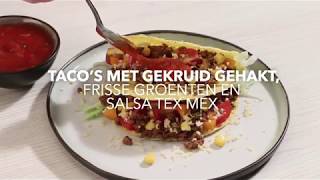 Tacos met gekruid gehakt frisse groenten en salsa tex mex [upl. by Bergh227]