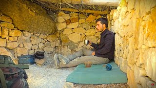 SOLO BUILDING A STONE DUGOUT WITH FIREPLACE IN 75 DAYS  Diy Crafts Bushcraft Nature Movie [upl. by Oyam]