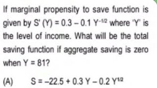 Total savings function from Marginal propensity to save function integration in economics [upl. by Nahraf351]