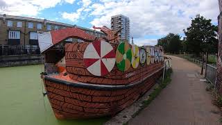 REGENTS CANAL walk from Limehouse Basin to Camden Town Lock  2H Walking Video [upl. by Ardnassac457]