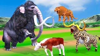 Saber Tooth Tiger vs Woolly Mammoth Animals Fight  Giant Tiger Attacks Cow Tiger Bull Revolt Battle [upl. by Nomsed]