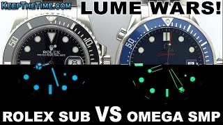 LUME WARS 8  Rolex Submariner Chromalight VS Omega Seamaster SuperLumiNova [upl. by Manda]