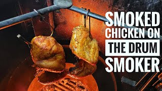 Smoked Chicken On The Cotton Gin Drum Smoker [upl. by Ennairrac]