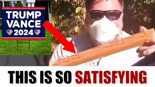 Liberal NUT JOB drives over Trump yard sign Gets INSTANT KARMA [upl. by Fauman145]