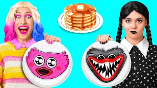 Pancake Art Challenge with Wednesday Addams  Funny Food Challenges by BaRaDa Gold [upl. by Iderf]