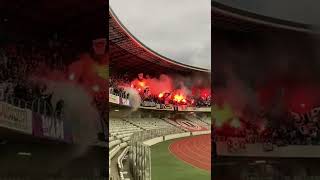 Peluza sepcile rosii la U Cluj  Steaua 10 07042022 Primul pas pe stadion  torte si fumigene [upl. by Anaidni808]