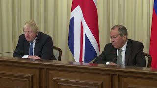 Russia Boris Johnson clashes with Sergey Lavrov over elections meddling allegations [upl. by Drehcir]