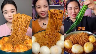 MUKBANG 먹방 EATING SPICY NOODLES and SOFT BOIL EGGS chewy sounds  ASMR  chinese foods 辣面鸡蛋 [upl. by Jovitah]