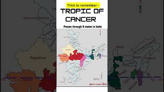 Trick to learn states tropic of cancer passes through in india gk tricks upsc shorts [upl. by Junina264]