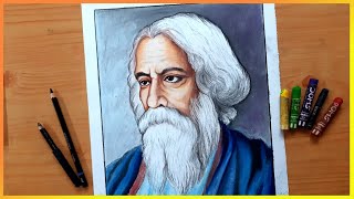 Rabindranath Tagore Oil Pastels colour Drawing Tutorial  Step by Step Drawing for Beginners [upl. by Bacon]