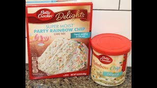 Betty Crocker Party Rainbow Chip Cake Mix amp Frosting – Preparation amp Review [upl. by Adnoryt]