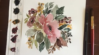 Floral Watercolor Tutorial Fall flowers and leaves arrangement [upl. by Ahsikan]