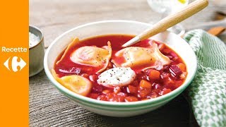 Bortsch soupe de betterave rouge aux raviolis et fromage de chèvre [upl. by Idac]