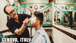 💈 Haircut In Historic Art Nouveau Barbershop  Antica Barberia Giacalone Genova Italy [upl. by Jacquelin244]