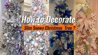 NEW 2024 Christmas Decor  How to decorate slim Flocked Christmas tree  CHRISTMAS 2024 [upl. by Fortin469]