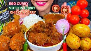 ASMR SPICY MUTTON CURRY CHICKEN CURRY EGG CURRY CHILI RICE MASSIVE Eating Sounds [upl. by Garrot]