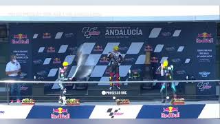 Moto2  Luca Marini amp Marco Bezzecchi fail  Moto3  Celestino Vietti champagne fail AndaluciaGP [upl. by Llemrej]