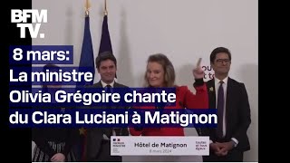 8 mars la ministre Olivia Grégoire chante quotLa Grenadequot de Clara Luciani à Matignon [upl. by Kalila]