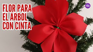 🎄FLOR de NAVIDAD con Cinta  Nochebuena FACIL  🌺 POINSETTIA manualidades navideñas [upl. by Aretha257]