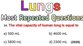 Breathing and Gaseous Exchange MCQ  Lungs MCQ  Most Important Questions  NEET 2025 [upl. by Kalbli370]