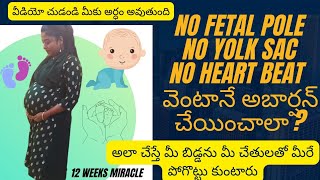 12 Weeks Miracle 🙏No fetal pole No yolksac No heartbeat వెంటానే అబార్షన్ చేయించాలా pregnancyscan [upl. by Ojillek]