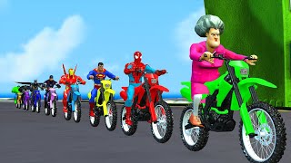 Game 5 Superhero vs spiderman vs hulk with Offroad motorbike racing challenge over obstacles funny [upl. by Parfitt]