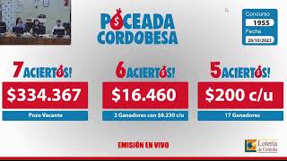 Sorteo de Quiniela POCEADA CORDOBESA N° 1955  28102023 [upl. by Noonberg]