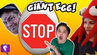 Giant STOP SIGN Egg with RED Surprise Toys and Play by HobbyKidsTV [upl. by Reace]