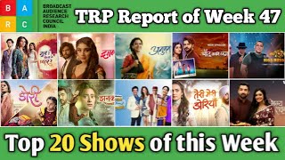 BARC TRP Report of Week 47  Top 20 Shows of this Week [upl. by Ynohtnanhoj]