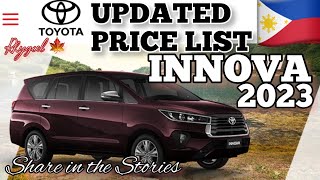 TOYOTA INNOVA 2023 PRICE LIST CURRENT GENERATION  PHILIPPINES [upl. by Eatnohs]