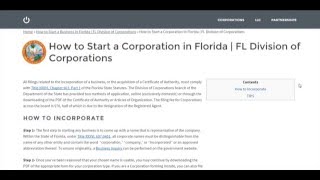 How to Start a Corporation in Florida  FL Division of Corporations [upl. by Ranger]