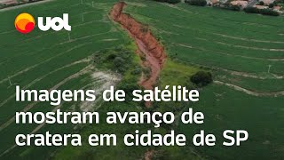 Cratera em SP Imagens de satélite mostram avanço da voçoroca que assusta moradores de Lupércio [upl. by Quickman857]