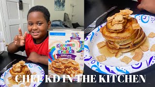 cookwithme Review on Cinnamon Toast Crunch Pancakes 🥞 W My Nephew  muckbang [upl. by Dyob]