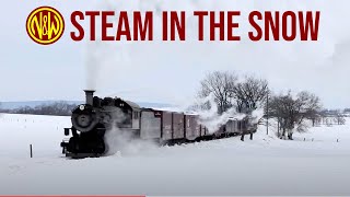 Norfolk amp Western quot382quot steam locomotive in snow  Virginia Creeper on the Strasburg Rail Road [upl. by Bronson]