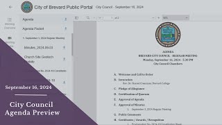 September 16 Agenda Preview  Brevard City Council [upl. by Anna]