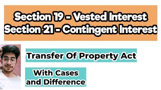 Section 19 and 21 of Transfer of Property Act  Vested Interest and Contingent Interest in TPA 1882 [upl. by Thomson372]