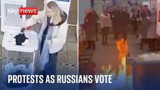 Polling stations attacked as Russians vote in presidential election [upl. by Aleehs]