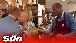 Paul Gascoigne catches Prince William by surprise as he leans in for a KISS on Royal visit [upl. by Eelytsirk314]