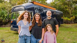 Familys Raised Roof School Bus Tiny Home [upl. by Lyris]