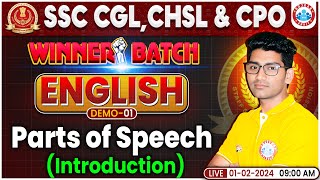 SSC CGLCHSLCPO 2024  English Demo Class 01 For SSC CPO Parts Of Speech English By Vipin Sir [upl. by Lorola]