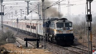 Train16587 with WDP 4 Diesel loco crossing desert with smoking notching humming and honking sound [upl. by Cogan]