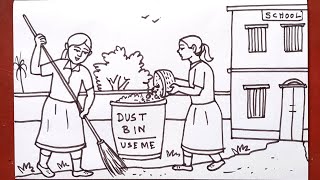 how to draw swachh Bharat Abhiyan for school competition outline easy [upl. by Duaner]