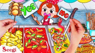 I Survived The Yes No Challenge with Street Food Skewers  Stop Motion Paper DIY [upl. by Ahsiadal770]