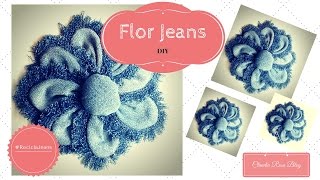 como fazer flor de jeans fácilflores de tiras de jeans [upl. by Ahsinnek]