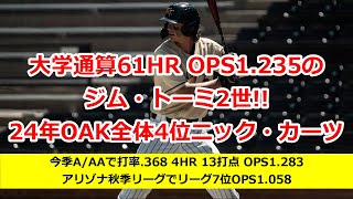 【MLBドラフト】大学通算打率333 61HR OPS1235 24年OAK全体4位ニック・カーツ紹介【アスレチックス】 [upl. by Lecroy]