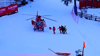 AIUT ALPIN DOLOMITES Helicopter rescue of an injured skier on Saslong Val Gardena [upl. by Drusus]