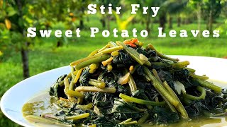 StirFry Sweet Potato Leaves  Ginisang Talbos Malaysians Style kitchengarden stirfry [upl. by Truelove]