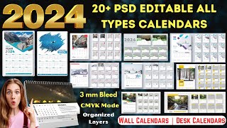 2024 Editable PSD 20 Calendars Designs  Wall Calendar amp Desk Calendars  Ready to Print [upl. by Cinimod330]