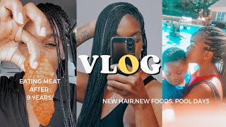 VLOG eating meat for the 1st time new braids pools days [upl. by Orlosky]