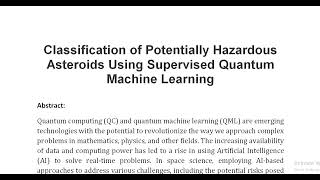 Classification of Potentially Hazardous Asteroids Using Supervised Quantum Machine Learning [upl. by Strephonn268]